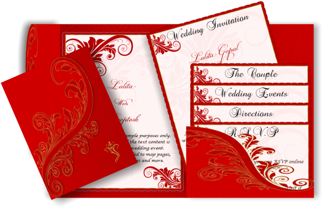 Luxury Indian Wedding E-card In Shades Of Coral With - Card Design For Wedding In Red Colour (670x447), Png Download