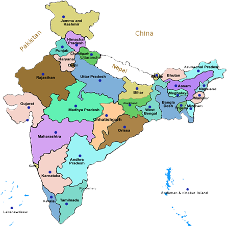 India State Map - Name Of All States Of India (451x445), Png Download