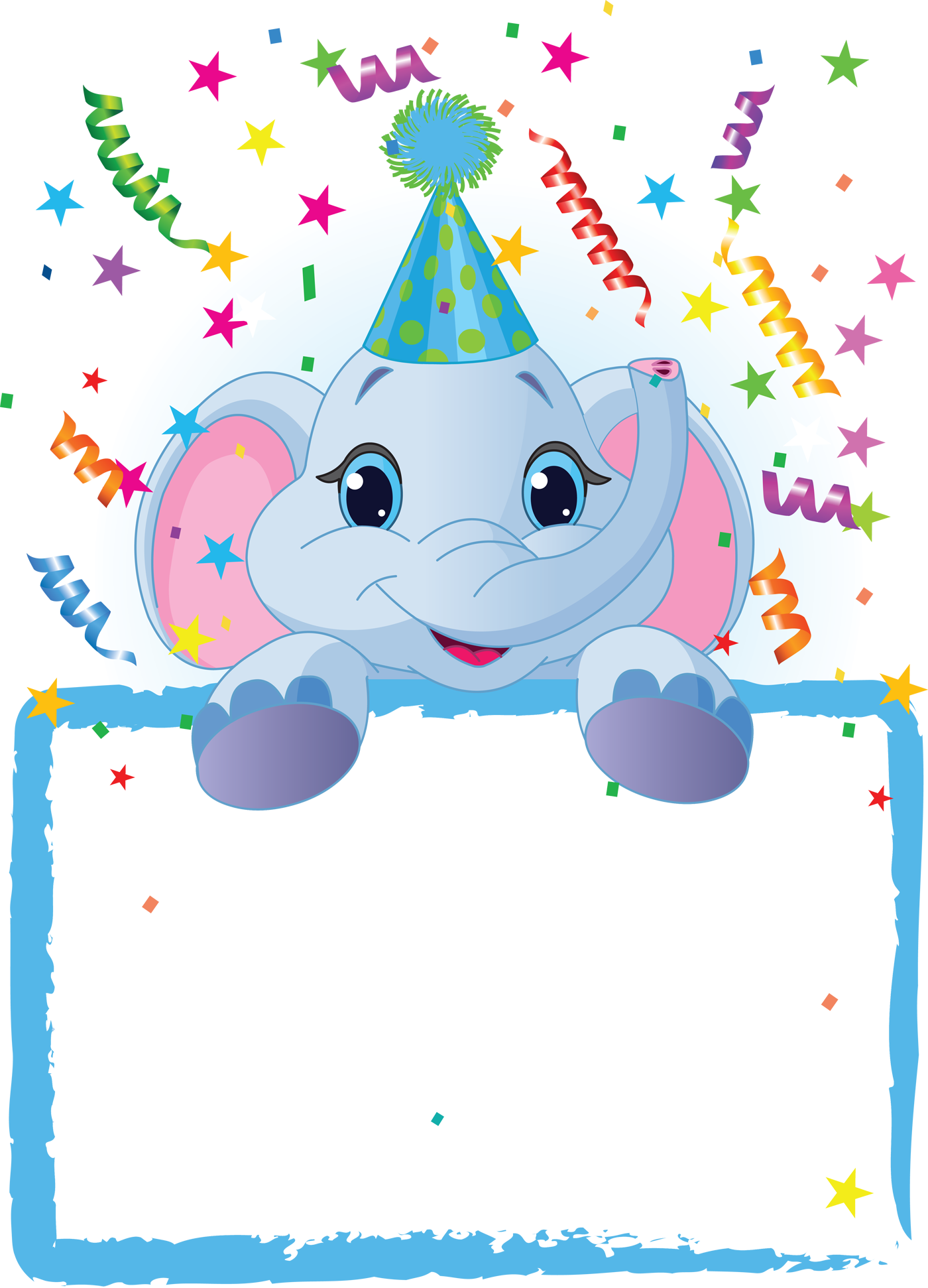 Transparent Png Kids Blue Frame Gallery Yopriceville - Birthday Baby Elephant Cartoon (1400x1942), Png Download