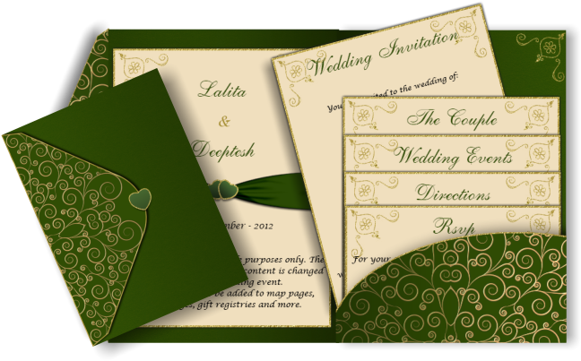 Wedding Invitations Emerald Green - Emerald Green And Gold Wedding Invitation (670x426), Png Download