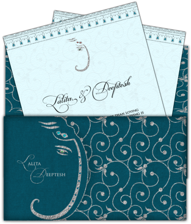 Letter Style Email Indian Wedding Card Design - Simple Indian Wedding Invitation Cards Ganesha Blue (406x471), Png Download