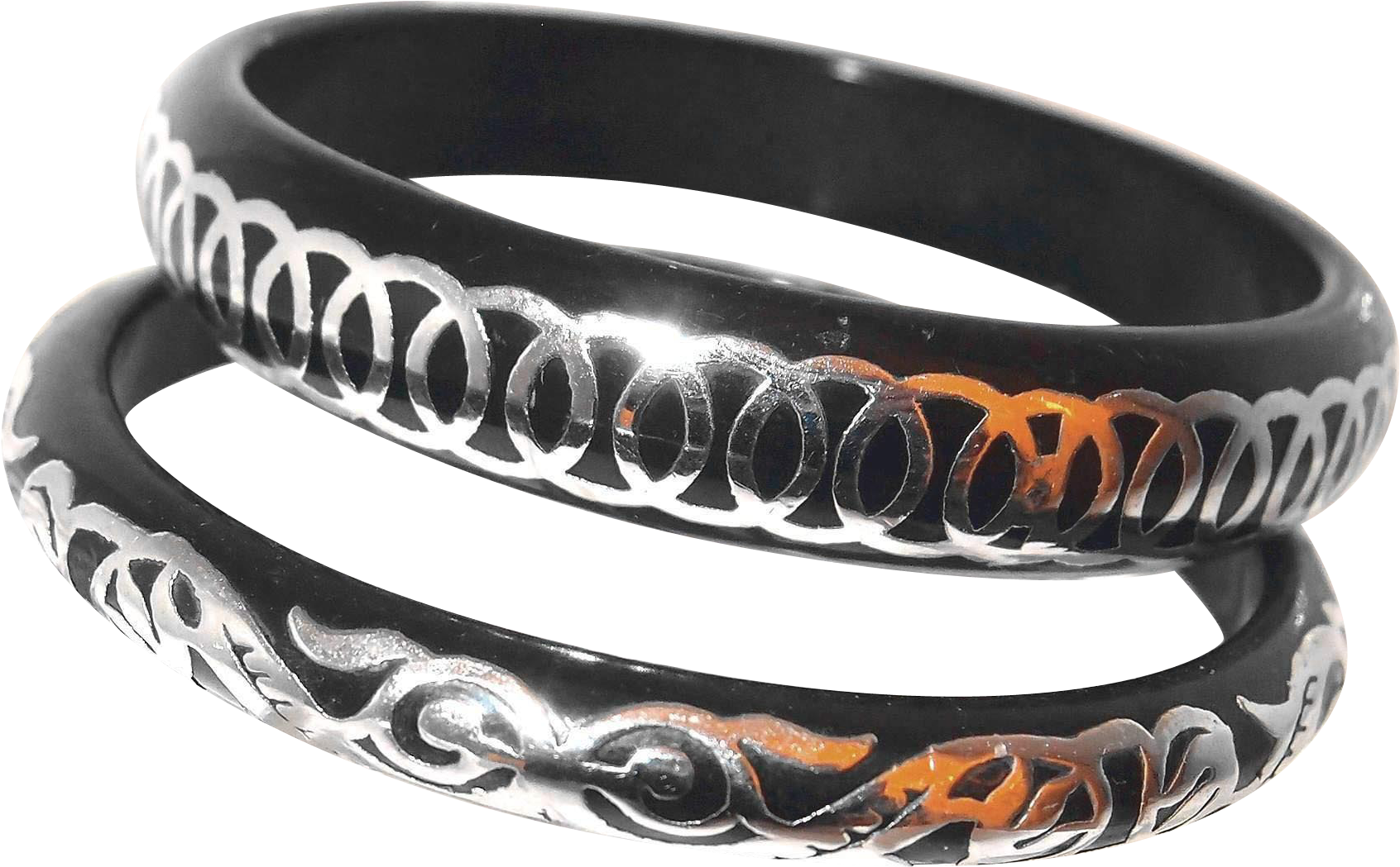 Visit Our End Of Year Blowout Sale - Vintage Black Plastic Bangles With Silver Overlay Set (1691x1691), Png Download
