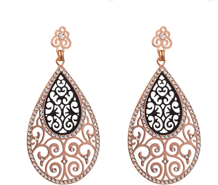 Shiyaya Earring Stud Teardrop Black Rose Gold, Gold - Gold Earrings Of Png (600x600), Png Download