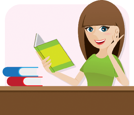 Cartoon Smart Girl Reading Book On Table - Smart Girl Clip Art (466x399), Png Download
