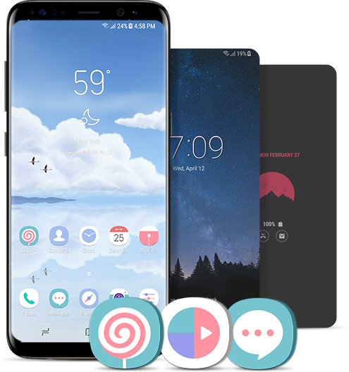 The Front View Of Galaxy S8 Midnight Black With Theme, - Samsung Galaxy S8 Themes (495x528), Png Download