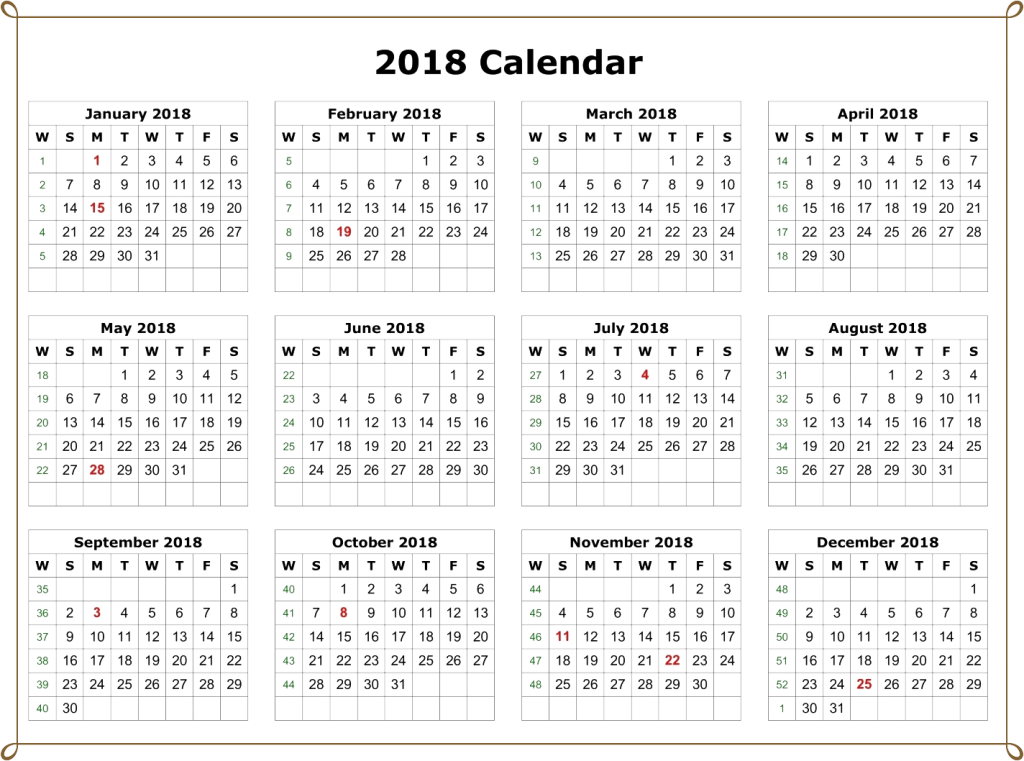 Download 2018 Calendar Free Picture Png - Small 2018 Calendar Printable ...