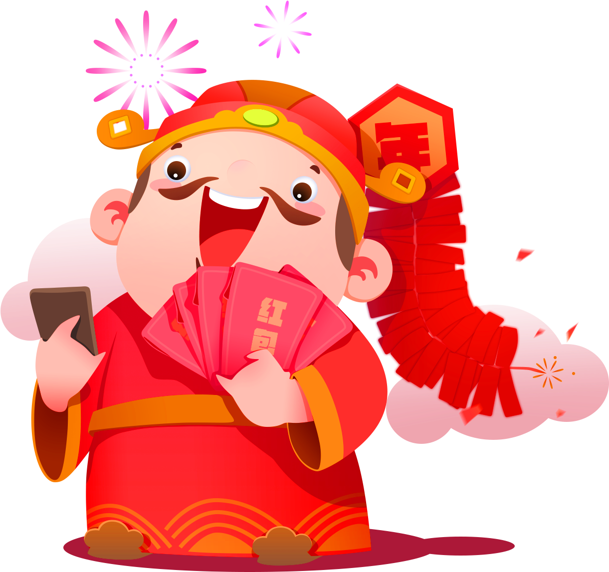 Chinese New Year Red Envelope Cartoon God - Dioses Chinos Animados (1720x1600), Png Download