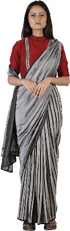 Black & Silver Metallic Skirt Saree - Sari (300x497), Png Download