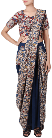 Kalamkari Saree With - Sari (310x455), Png Download