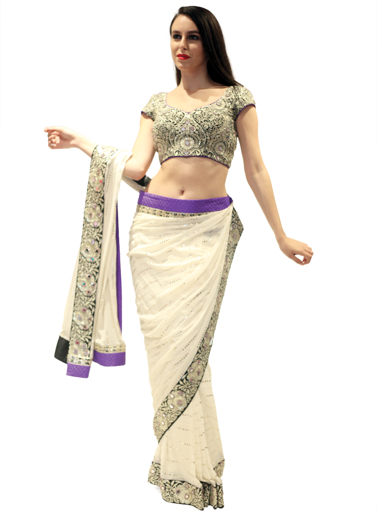 Cream Purple Saree - Photo Shoot (1000x1000), Png Download