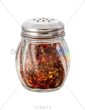 Stock Photo Of Glass Shaker Of Crushed Red Pepper Isolated - Red Pepper Flakes Shaker (340x439), Png Download