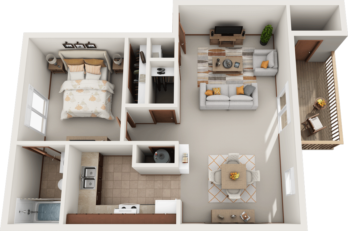 The Poplar - Apartment Plan In Usa 1bhk (1117x740), Png Download