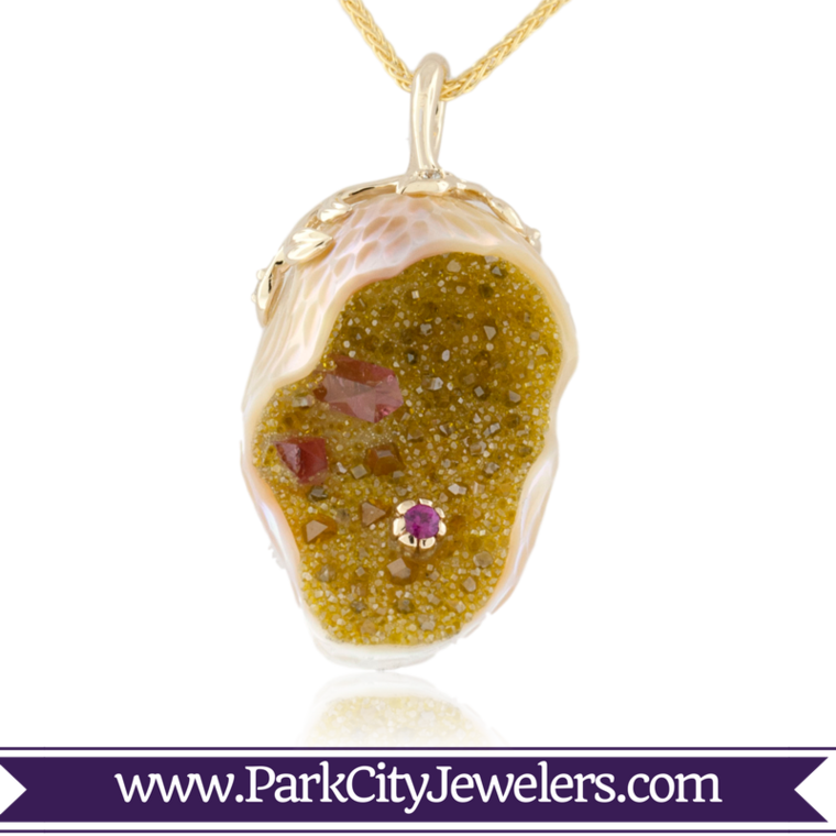 Pearl With Pink Tourmaline, Ruby And Created Diamond - Snowflake Necklace Gold Diamond (760x760), Png Download
