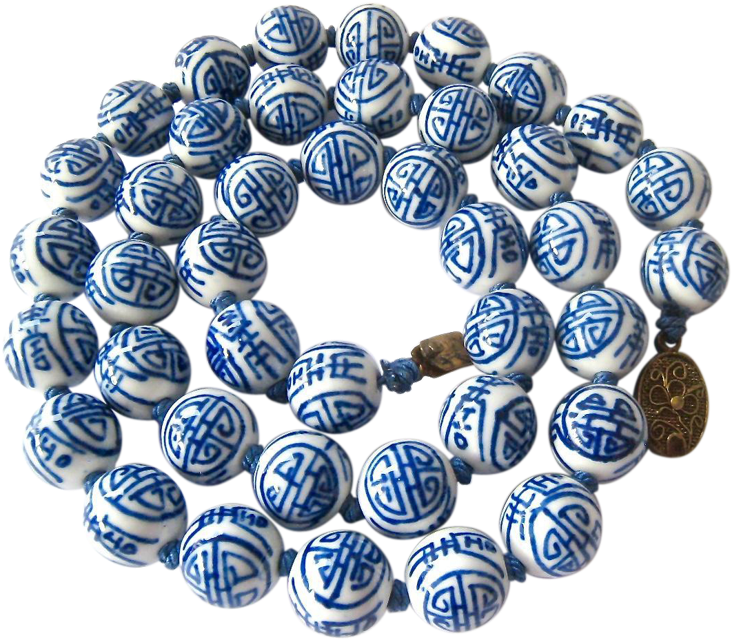 Chinese Hand Painted Porcelain Bead Necklace Blue On - Necklace (1061x1061), Png Download