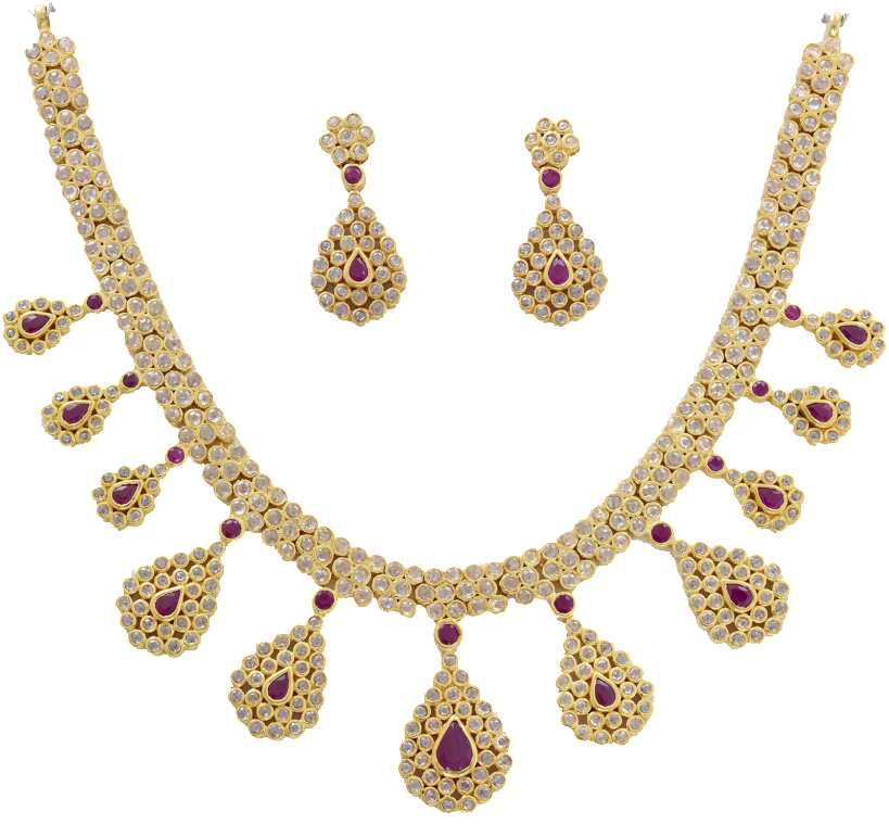 Contemporary Diamond And Stones Encrusted Gold Necklace - Necklace (1024x768), Png Download