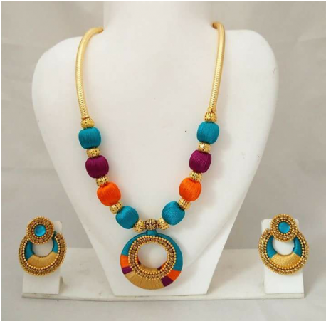 Sale Silk Thread Jewellery Set - Full Silk Thread Necklace Set (600x450), Png Download