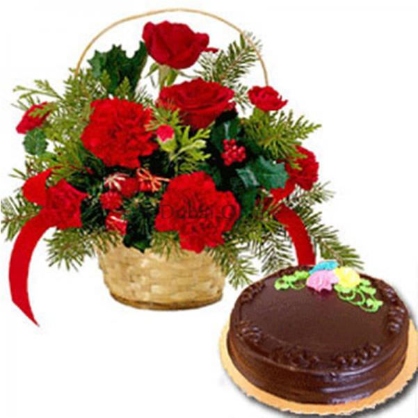 Flower Basket Combo In Sharjah - Flower Chocolate Cake Gift (800x600), Png Download