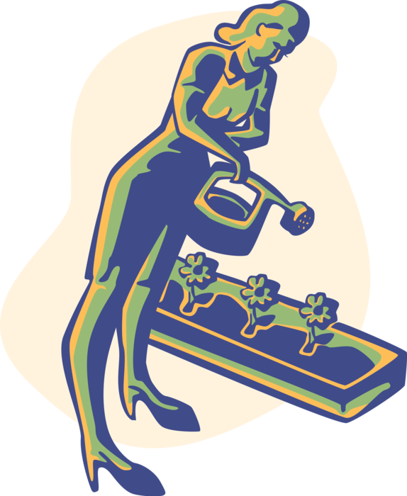 Vector Illustration Of Gardener Waters Plants With - Illustration (574x700), Png Download