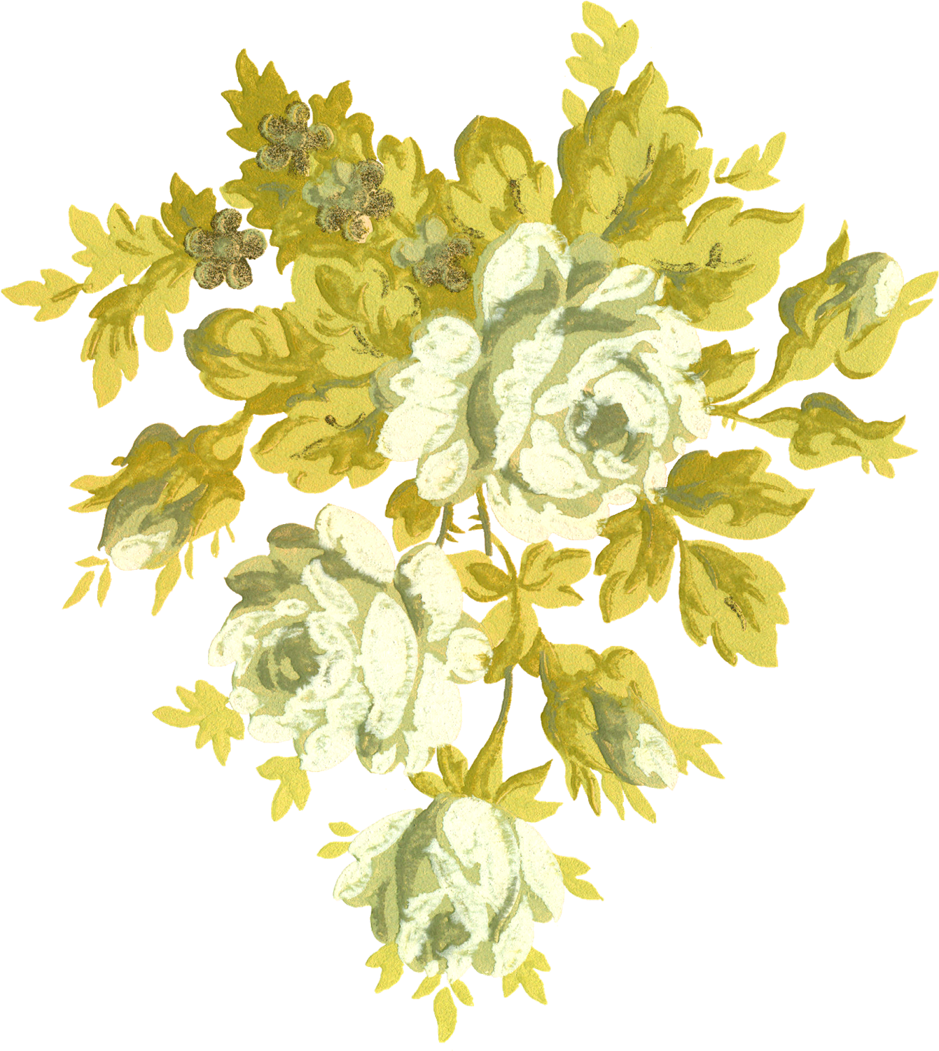 Antique Images Printable White Rose Bouquet Download - Rose (1475x1600), Png Download