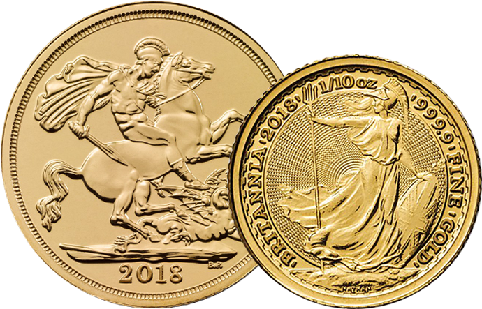 2018 Uk Full Sovereign & Britannia 1/10oz Gold Coin - 2018 Gold Bullion Half Sovereign (891x900), Png Download
