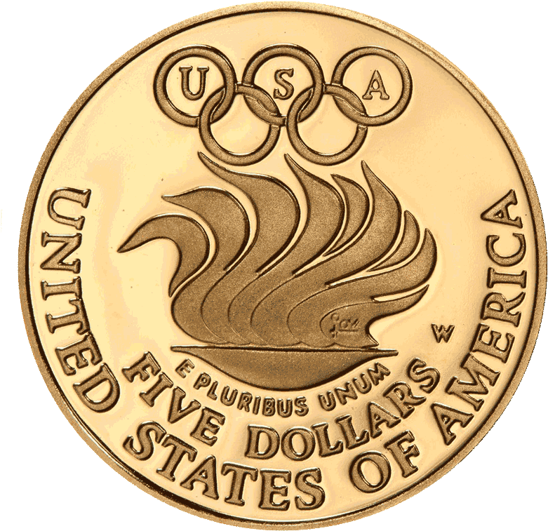 1988 Olympic Gold $5 Commemorative Coin - 5 Dollar Liberty 1988 Gold (800x801), Png Download