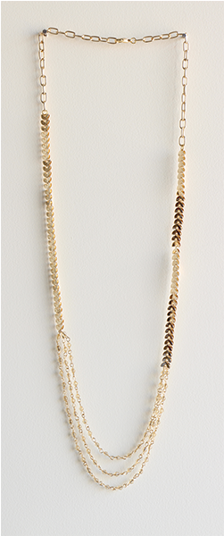 Multi-textured Golden Necklace - Necklace (400x599), Png Download