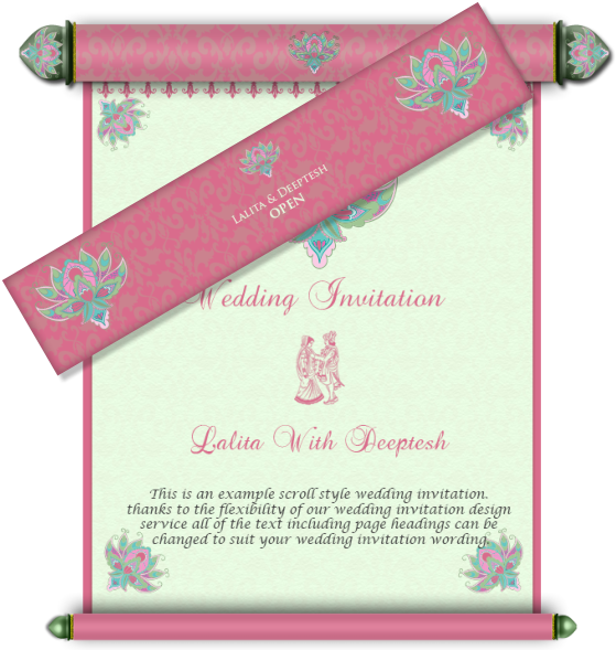 Mint Green & Pink Scroll Email Wedding Invitation - Hindu Marriage (574x589), Png Download