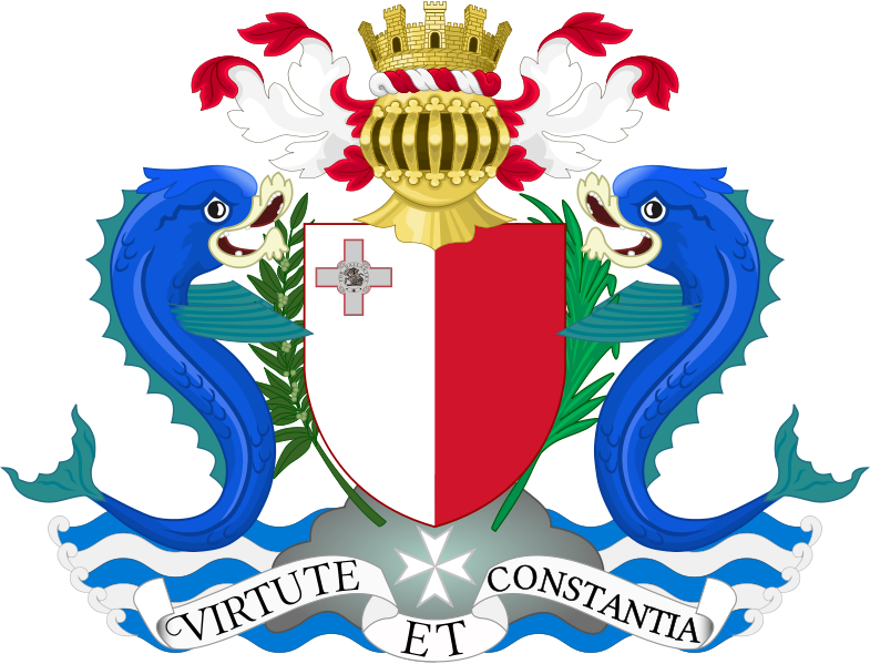 National Motto Virtute Et Constantia (since 1964) - Dolphins Coat Of Arms (785x599), Png Download