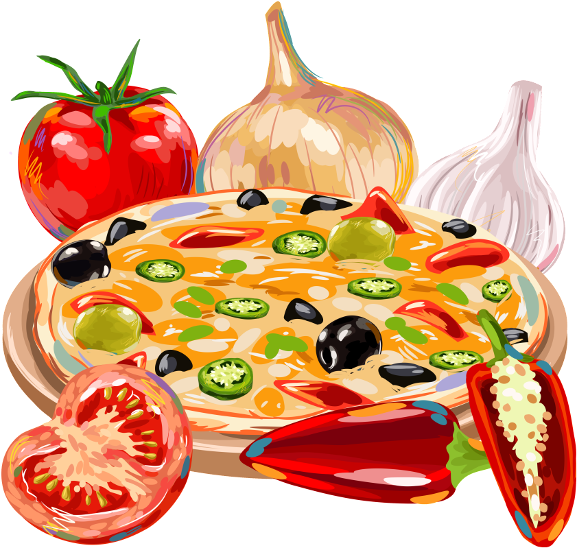 Hand Drawn Cartoon Food Decoration Vector - Pizza Illustration Free (1024x876), Png Download
