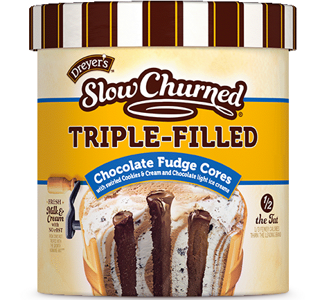 Chocolate Fudge Cores - Edy's Slow Churned Triple Filled (500x480), Png Download