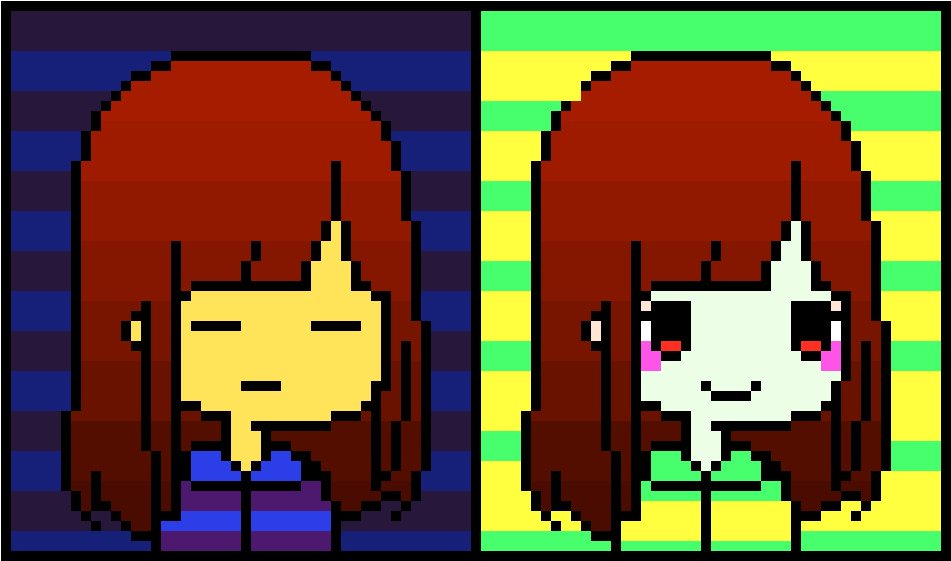 Chara And Frisk - Pixel Art (1110x640), Png Download
