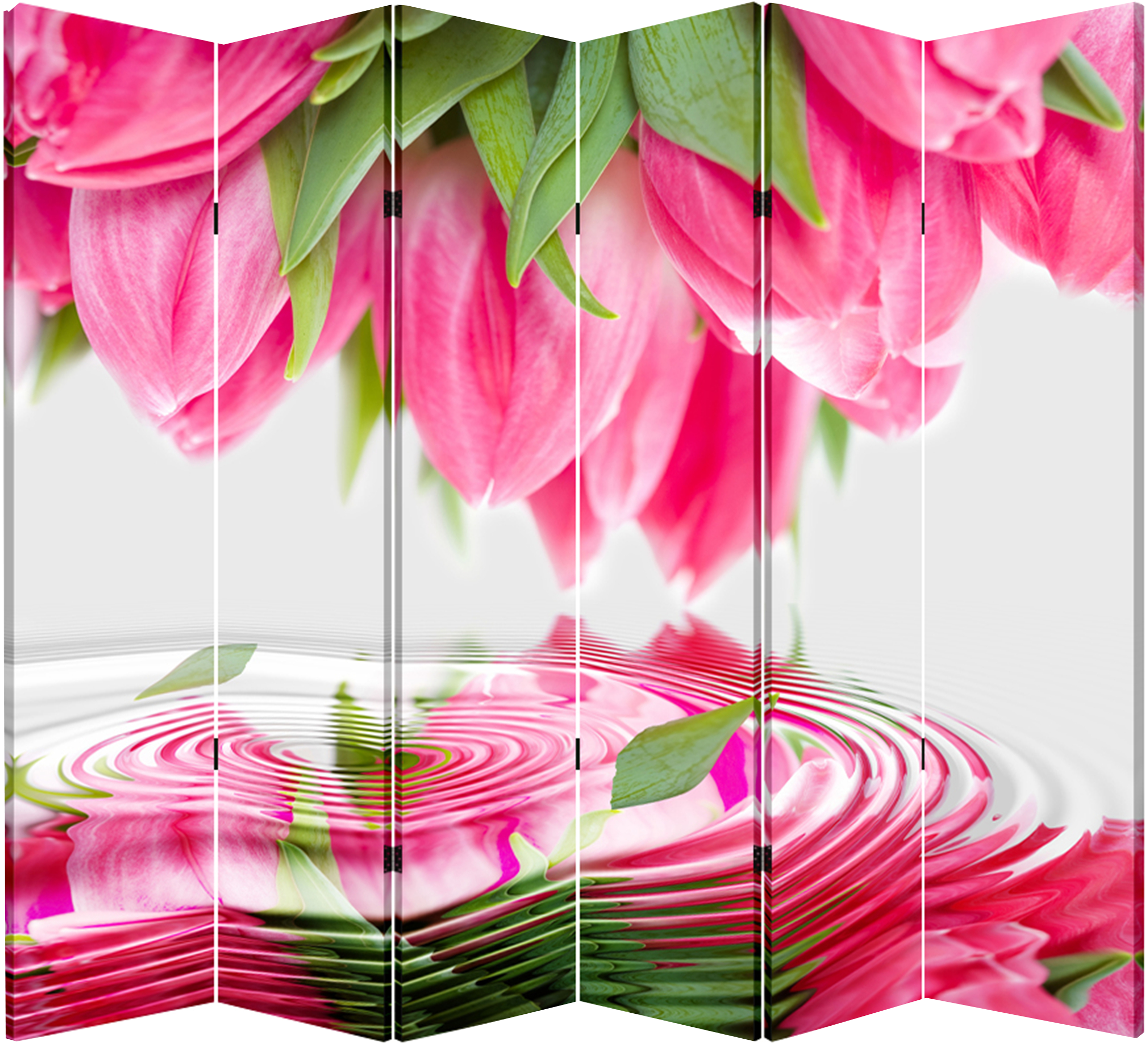 6 Panel Folding Screen Canvas Divider- Pink Tulips - 6 Panel Folding Screen Canvas Privacy Partition Divider-pink (2296x2200), Png Download