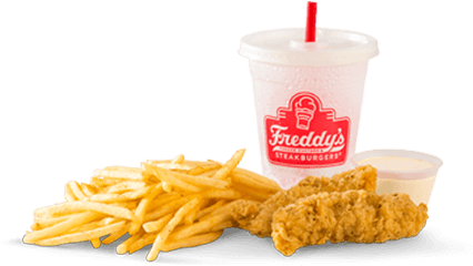 Freddy's Frozen Custard Kid's Chicken Strips - Freddys Steakburgers Kids Meal (473x258), Png Download