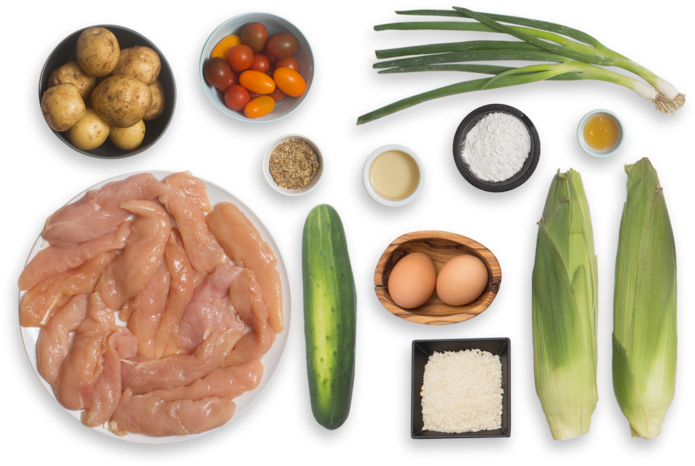 Crispy Chicken Tenders & Roasted Potatoes With Summer - Diet Food (700x477), Png Download