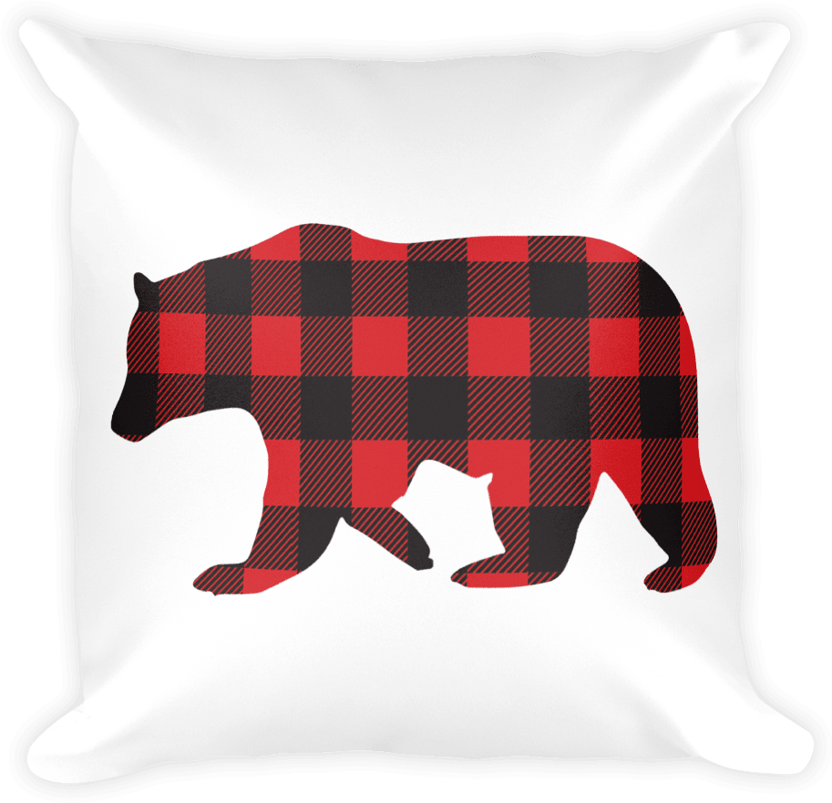 Plaid Bear Pillow Swish Embassy - Silhouette Bear (1000x1000), Png Download