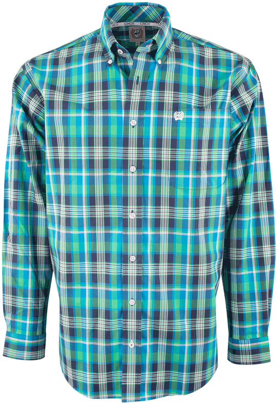 Cinch Blue And Green Bold Plaid Plain Weave Shirt - Shirt (544x800), Png Download