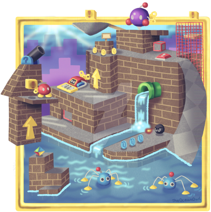 Super Mario 64 Wet Dry World Painting By Theoceanowl - Mario Series (894x894), Png Download