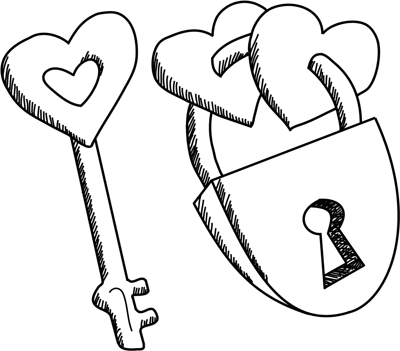 Scribbles Designs - Easy Heart And Lock Drawings (1510x1348), Png Download