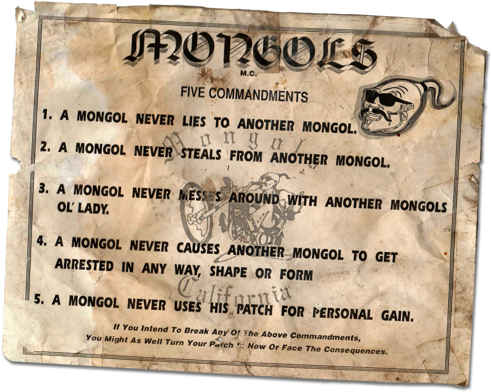 5 Commanments By So Cal Gary - Mongols Motorcycle Club Sgv (1000x796), Png Download