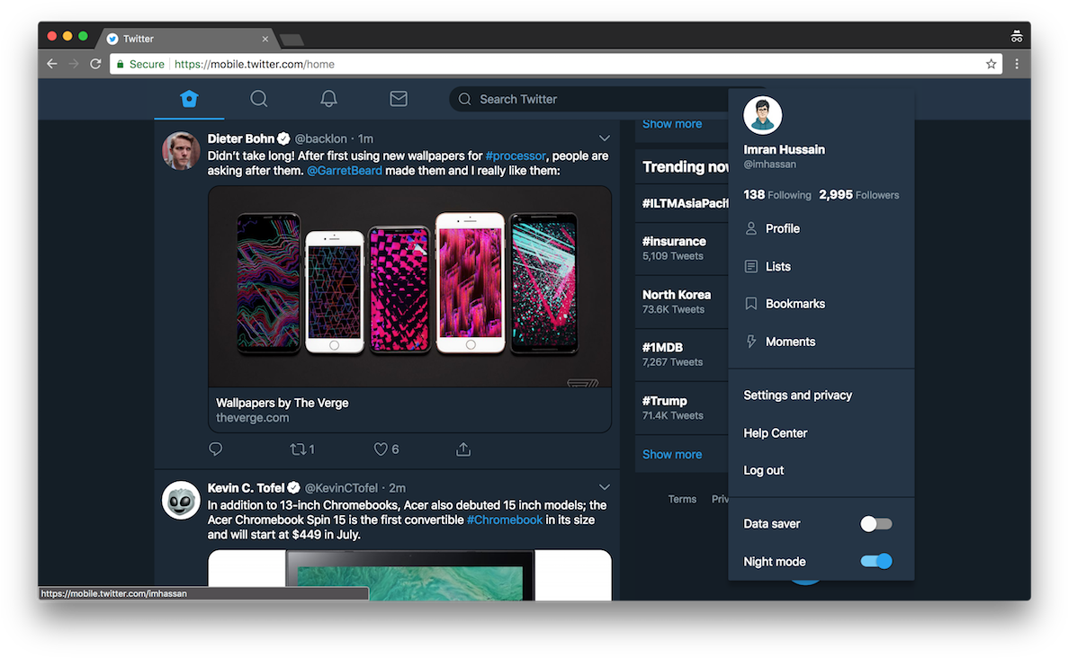 Mobile Twitter Settings In Chrome - Mobile Phone (1200x741), Png Download