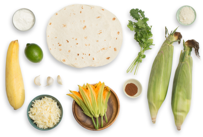 Summer Squash & Squash Blossom Quesadillas With Mexican-style - Maize (700x477), Png Download