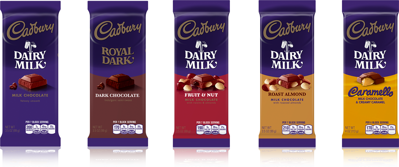 Bars - Cadbury Chocolate Flavors (1600x673), Png Download