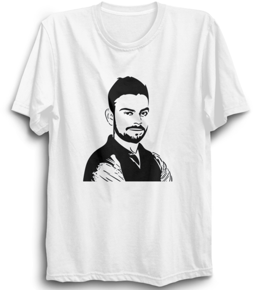 Cric 30 Virat Kohli Face 2 Half Sleeve White - Bhole Baba (600x600), Png Download