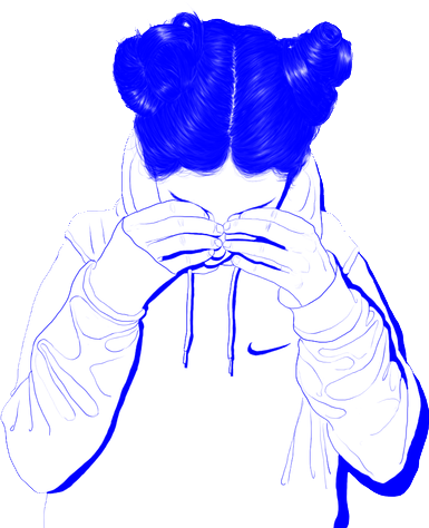 Tumblr Girl Aesthetic Blue Sad Vaporwave Cute Whit - Aesthetic Girl Drawing Black And White (385x474), Png Download