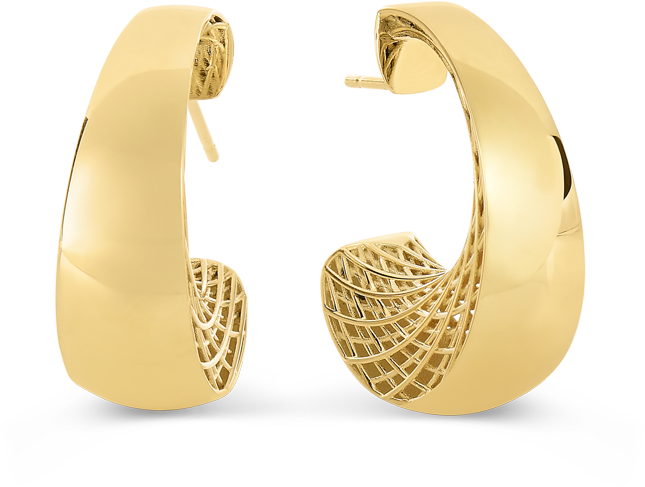 Roberto Coin Golden Gate 18k Yellow Gold J - Earrings (1600x1600), Png Download
