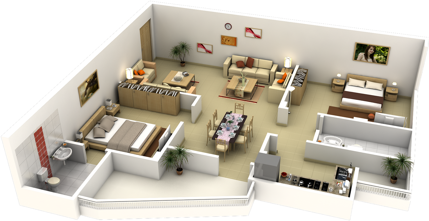 Impressive Floor Plans In 3d - L Shaped Living Room Plan (1600x1200), Png Download