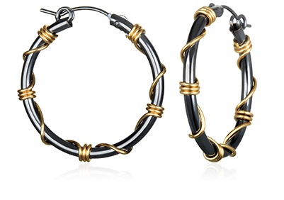 Q Evon Oxidized Silver Hoop Earrings Wrapped With Gold - Silver (400x374), Png Download