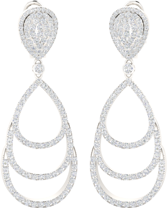 Triple Pear Diamond Hoop Earrings - Earring (1000x1000), Png Download