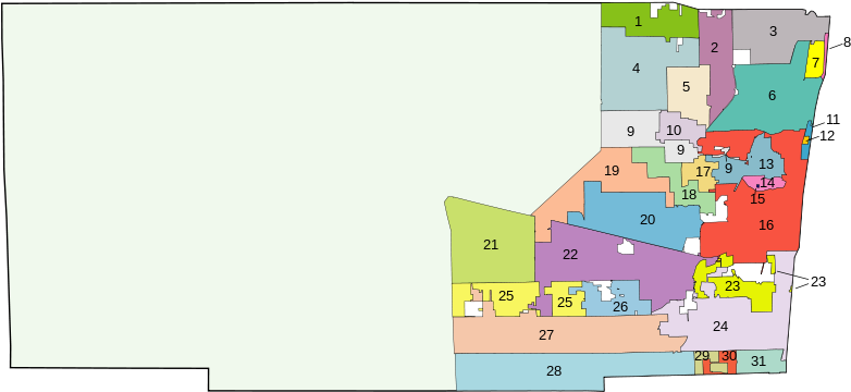 Broward County Map Numbered Counties - Broward County Population Density (800x407), Png Download