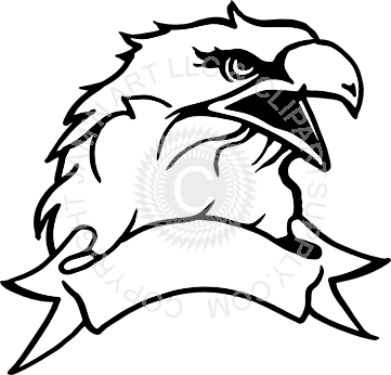 Eagle Head With Banner Drawing (361x346), Png Download